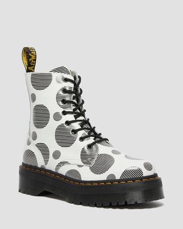 Dr Martens Jadon Polka Dot Smooth Læder Platform Støvler Dame Hvide | DK 244EBC